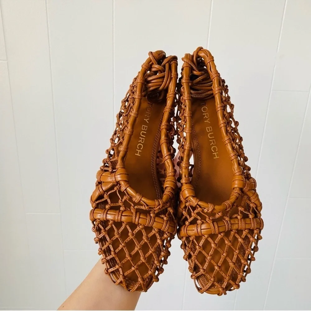 Tory Burch Brown Woven Lace-Up Flat - Picture 3 of 5